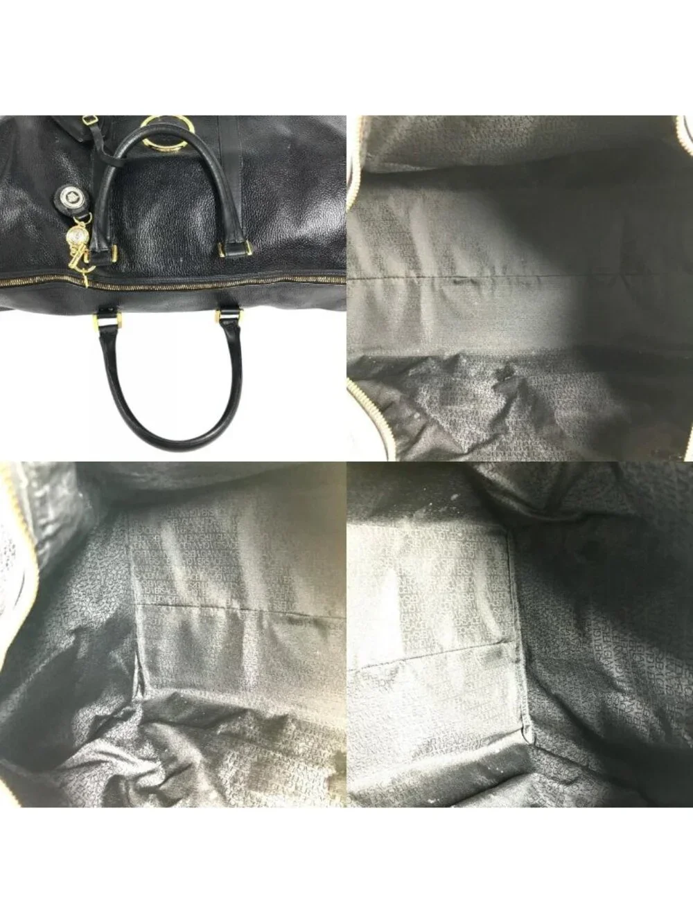 Versace Handbag Sunburst Logo Leather Black